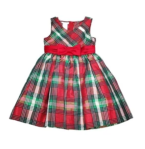 Bonnie Jean Girl Holiday Red Green Tartan Plaid Bow Christmas Formal Dress 8 - Picture 1 of 6