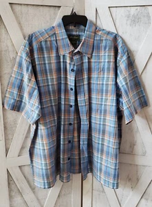 Vintage EDDIE BAUER Men's Short Sleeve Button Shirt XXL Blue Orange Plaid Casual - Picture 1 of 3