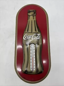 Embossed Coca-Cola Bottle Thermometer Sign Metal Coke - Picture 1 of 12
