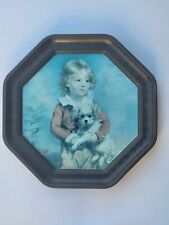 VTG Master Simpson Painting of Boy with Dog on Metal Octagonal Frame (Print 2) 