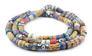 Krobo Fancy Powderglass Beads Long Strand 10mm Ghana African Multicolor Cylinder