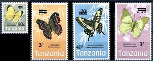 👉TANZANIA 1975 BUTTERFLIES o/PRINT SC#50-53 MNH INSECTS complete SET !! - Picture 1 of 1