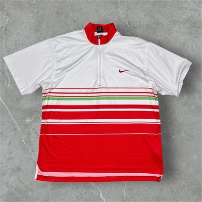 Camisa Tenis Nike Andre Agassi Años 90 Vintage 1/4 Cremallera Blanca Roja Rayas Talla XL EE. UU. Foto 1 de 4