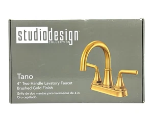 Grifo de lavabo Studio Design Collection Tano de 4 pulgadas con dos asas dorado cepillado - Imagen 1 de 9