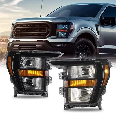 Par de faros delanteros negros tipo halógeno izquierda+derecha para Ford F150 2021-2023 Foto 1 de 4