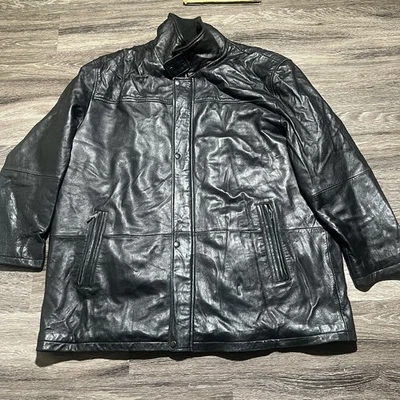 Винтажный Charle Klein черная кожаная куртка мужская 2XL Тренч - Изображение 1 из 4