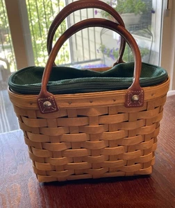 Longaberger kleiner Boardwalk Korb Beuteltasche Ledergriffe Liner & Protector 2006 - Bild 1 von 10