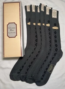 NWT Vintage 6 Pr Christian Dior Gray Black Argyle Mens Dress Socks Sz 10-13 +Box - Picture 1 of 15