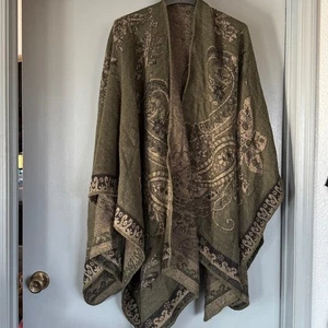 Capa encogida de hombros frontal abierta talla única cachemira negra verde para mujer - Imagen 1 de 3