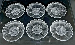 6 Vintage 30er Jahre Klar Vertiefung Glas Geprägt Sonnenblume Schale Teller Schüssel 1,5" x 7,5" - Bild 1 von 13