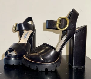 Neu Designer Prada Damen Plateau elegante Sandalen Schuhe schwarz Leder 37 6,5 7 - Bild 1 von 7