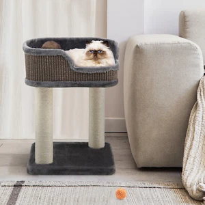 Multi-Level Cat Climbing Tower w/ Plush Perch & Hammock & Scratching Posts Grey - Picture 1 of 8