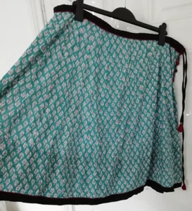 Festival One Size Blue Black Skirt Drawstring Waist Made in India 100% Cotton - Picture 1 of 7