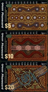 1993 Australia Indigenous People conjunto de 3 tarjetas telefónicas multi orificio usadas, en muy buen estado - Imagen 1 de 1