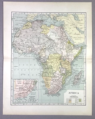 Antique Illustration Color Map of AFRICA Sahara Sudan Congo Encyclopedia 1901 - Image 1 of 4
