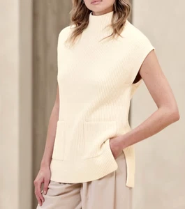 NWT!!! Banana Republic Women's Ivory Cap Sleeve Turtleneck Tunic Sweater Vest XL - Picture 1 of 5
