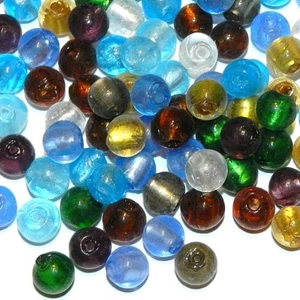 G3516 Assorted Color 8mm Handmade Silver Foil Round Glass Bead Mix 25pc - Picture 1 of 1