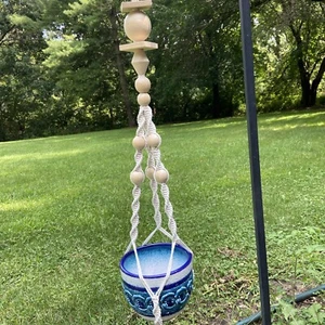 Colgador de plantas de macramé cuentas de madera algodón color natural percha interior diseño moderno - Imagen 1 de 15