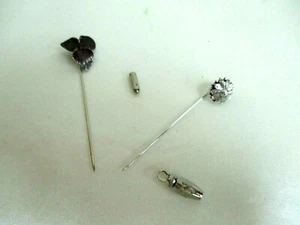 (2) Vintage Stick Pins With End Caps Flowers Silver Tone  - Picture 1 of 4