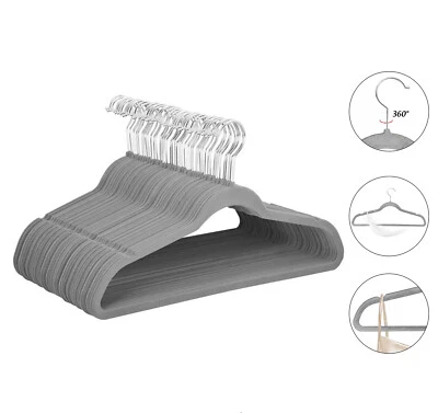 10-50 Stück Kleiderbügel Samt Grau Anzug Bügel Garderobenbügel Anti-Rutsch - Bild 1 von 4