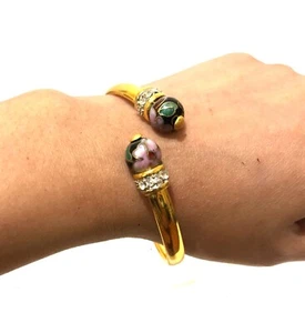 Estate Ladies Vtg 18k Gold Filled Cloisonne Cuff Bangle Bracelet 13 grams NICE! - Picture 1 of 9