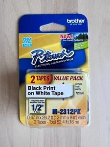 Brother P-Touch M Tape Confezione da 2 M-2312PK Nero Stampa su Nastro Bianco NUOVO - Foto 1 di 3