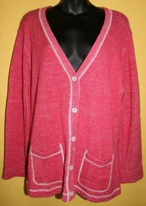 Orvis XL Pink V Neck Sweater Cardigan Front Pockets 100% Cotton - Picture 1 of 6