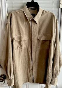 Van Heusen Mens Soft Suede Button Up Shirt Long Sleeve Tan Sz L 16-16.5 EUC - Picture 1 of 6