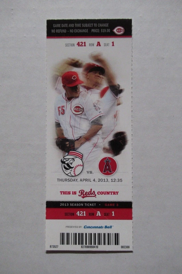 ПОЛНЫЙ БИЛЕТ CINCINNATI REDS VS ANGEL 4/4/2013 ~ CHOO/FRAZIER/HEISEY HRs - Изображение 1 из 1