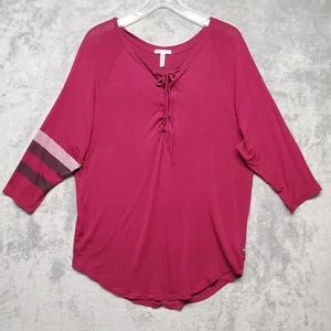 Victorias Secret PINK Top Womens Medium Dark Pink Lace Up Neck Tunic Shirt - Picture 1 of 14