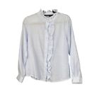 Frenchy Striped blue white ruffle Hem Casual button down Shirt medium Cc521
