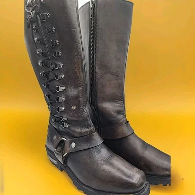 Milwaukee Cuero 9368 Damas Marrón Cordones Clásico Motocicleta Arnés Bota 10.5 Foto 1 de 4