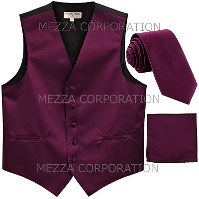 New Men's Vesuvio Napoli Tuxedo Vest Necktie Hankie set prom party Dark Purple - Image 1 of 4