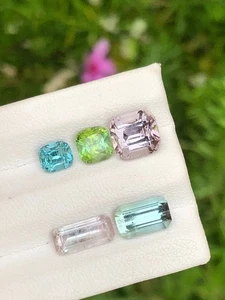 6.15 Ct Glowing Natural Multi Color Afghan Tourmaline Lot Emerald & Cushion Cut - Picture 1 of 6