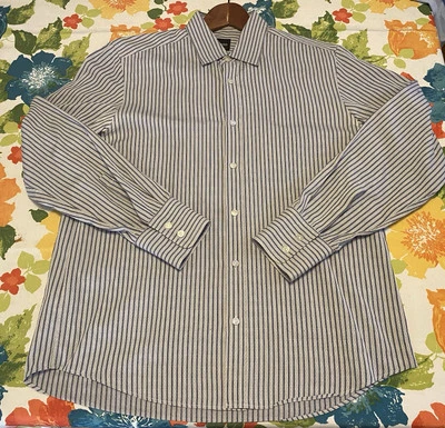 Hugo Boss Men’s Dress Shirt Gray Blue Striped Button Front L/S Reg Fit Large LG - Image 1 of 4