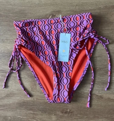 Marks & Spencer High Waisted Fushia Mix Bikini Bottoms Size 10 NEW Free Postage - Image 1 of 4