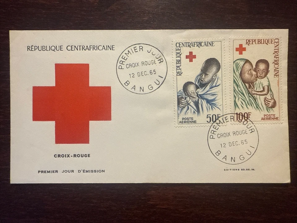 FUNDA CENTRO ÁFRICA FDC AÑO 1965 CRUZ ROJA SELLOS MEDICINA SALUD Foto 1 de 1