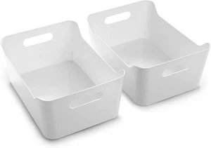 Plastic Storage Bins - Small 2 Pack, White - the SOHO COLLECTION - Pantry Organi - Picture 1 of 12