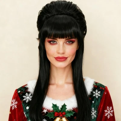 Pelucas de salmonete años 80 para mujer, divertido disfraz peluca para fiestas negras Foto 1 de 4