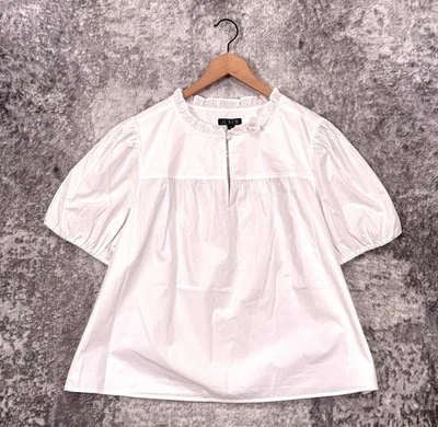 Nueva Blusa J Crew 2X Para Mujer Blanca Algodón Popelina Volantes Cuello Top Foto 1 de 4