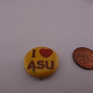 I Love ASU Pinback Button Round Yellow Vintage College Promo - Picture 1 of 2