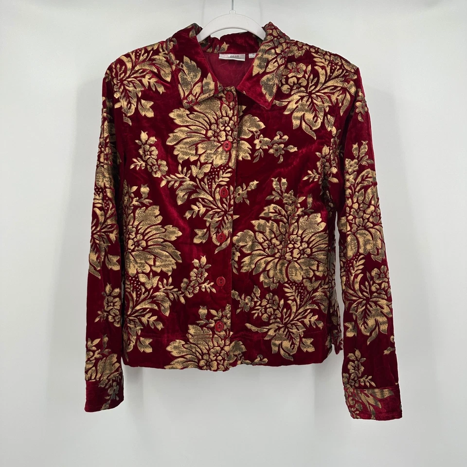Chaqueta de terciopelo barroco para mujer talla M rojo dorado floral brocado vacaciones vintage glamour Foto 1 de 4