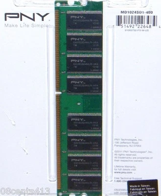 Genuine PNY (1 GB) PC Desktop Memory DIMM DDR PC3200 (MD1024SD1-400) 400/333/266 - Image 1 of 2