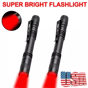 2X Mini Red Light LED flashlight Portable Emergency Torch Work Light Pen Torch - Picture 1 of 8