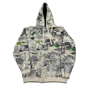 VTG ECKO UNLIMITED ALL OVER PRINT WHITE CYBER GRUNGE HOODIE SZ L ZIP UP H10 - Picture 1 of 6