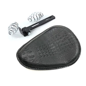 Resorte y soporte de asiento de conductor individual de cuero de cocodrilo negro para Harley Bobber personalizado - Imagen 1 de 6