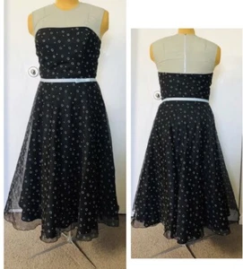 ABC Evening Allen Schwartz Party Dress size 12 Embroidered Dots Strapless flowy - Picture 1 of 12