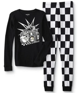 Monster Truck Pajamas Size 8- 12 Boys 100% Cotton Black White Check Race Car NWT - Picture 1 of 1