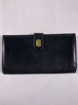 Cartera mujer Bally vintage cuero negro doble pliegue herrajes dorados en buen estado Foto 1 de 4