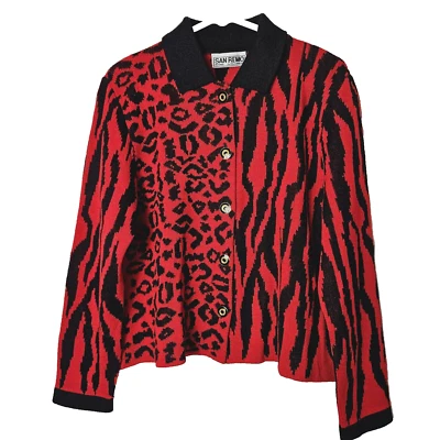 San Remo женщин кардиган свитер большой маленький красный черный зебра гепард моб жена - Изображение 1 из 4